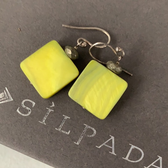 SILPADA Sterling Silver, Green Mother of Pearl and Pyrite Square Earrings - Picture 5 of 6